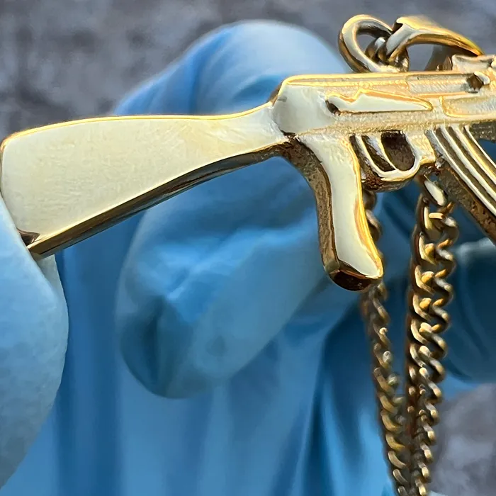 Necklaces Bling Cartel 14K Gold Plated Stainless Steel Cuban Chain AK47 Necklace 24 Necklaces Bling Cartel 14K Gold Plated Stainless Steel Cuban Chain AK47 Necklace 24