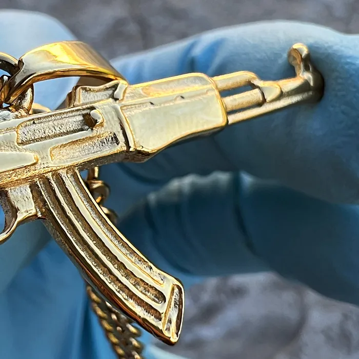 Necklaces Bling Cartel 14K Gold Plated Stainless Steel Cuban Chain AK47 Necklace 24 Necklaces Bling Cartel 14K Gold Plated Stainless Steel Cuban Chain AK47 Necklace 24