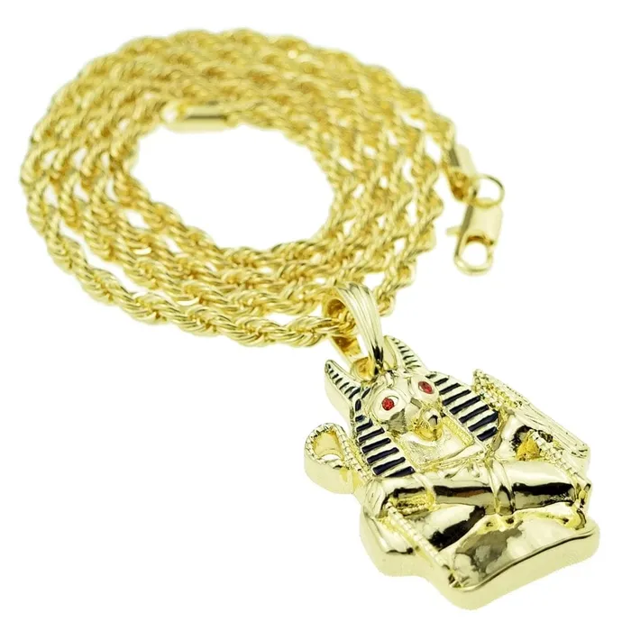 Necklaces Bling Cartel Admin Anubis Bust Pendant Gold Finish Rope Chain necklace 24