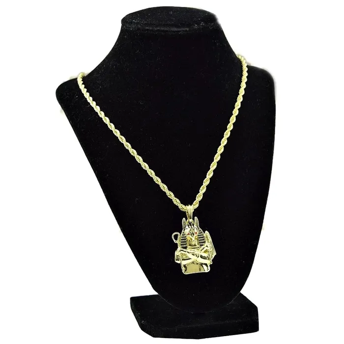 Necklaces Bling Cartel Admin Anubis Bust Pendant Gold Finish Rope Chain necklace 24