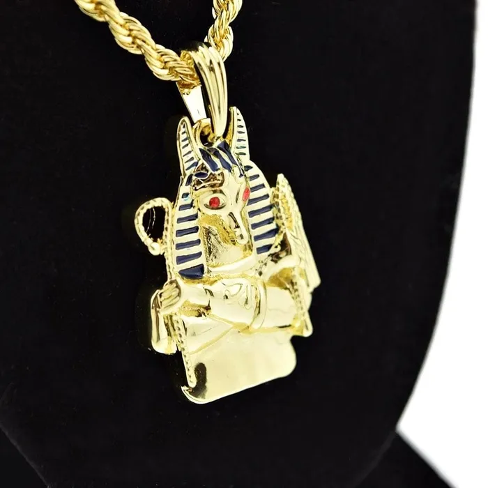 Necklaces Bling Cartel Admin Anubis Bust Pendant Gold Finish Rope Chain necklace 24