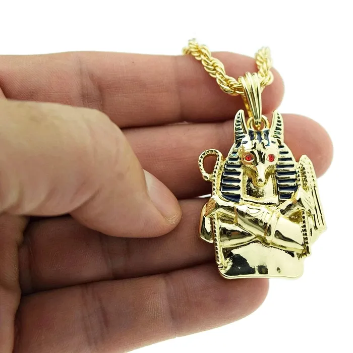 Necklaces Bling Cartel Admin Anubis Bust Pendant Gold Finish Rope Chain necklace 24