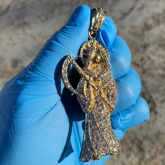 Necklaces Bling Cartel Admin Gold Finish La Santa Muerte Iced Flooded Out Pendant 35 Necklaces Bling Cartel Admin Gold Finish La Santa Muerte Iced Flooded Out Pendant 35