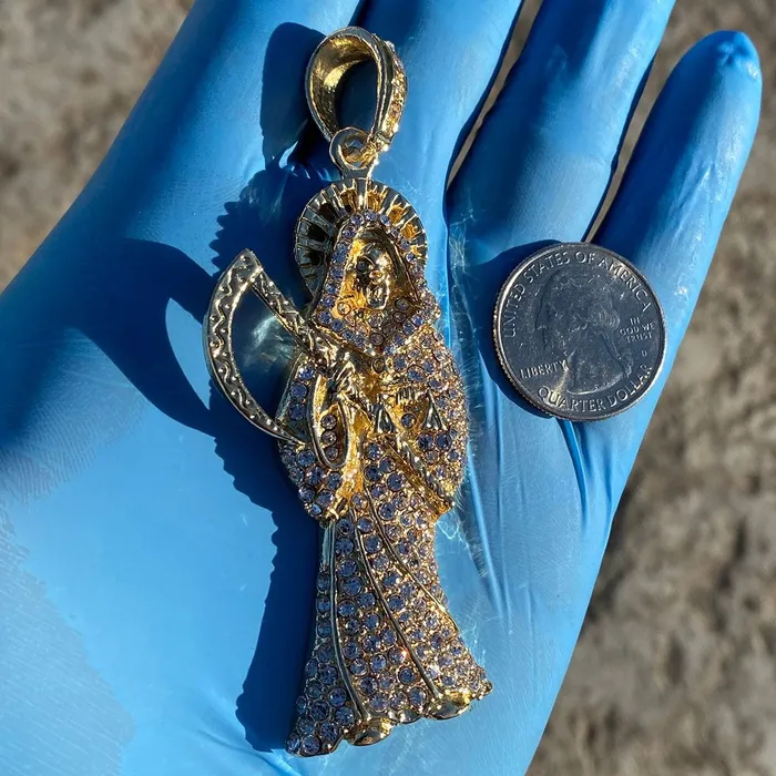 Necklaces Bling Cartel Admin Gold Finish La Santa Muerte Iced Flooded Out Pendant 35 Necklaces Bling Cartel Admin Gold Finish La Santa Muerte Iced Flooded Out Pendant 35