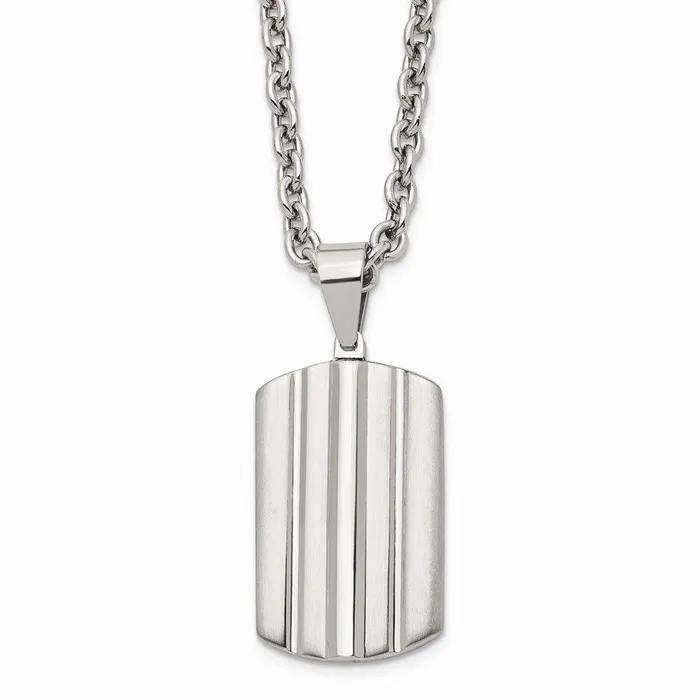 Necklaces Chisel Stainless Steel Brushed and Polished Grooved Dogtag Necklace Necklaces Chisel Stainless Steel Brushed and Polished Grooved Dogtag Necklace