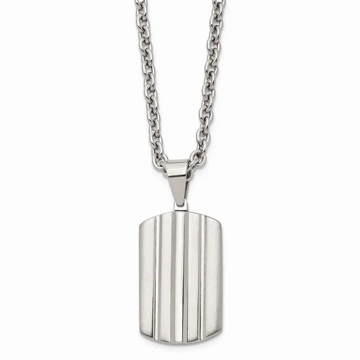 Necklaces Chisel Stainless Steel Brushed and Polished Grooved Dogtag Necklace Necklaces Chisel Stainless Steel Brushed and Polished Grooved Dogtag Necklace