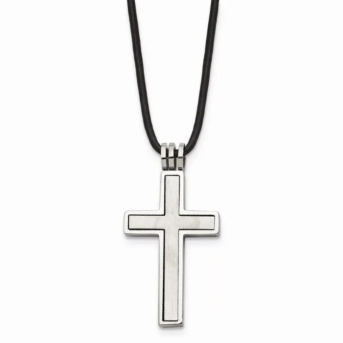 Necklaces Chisel Stainless Steel Leather Cord Cross Necklace