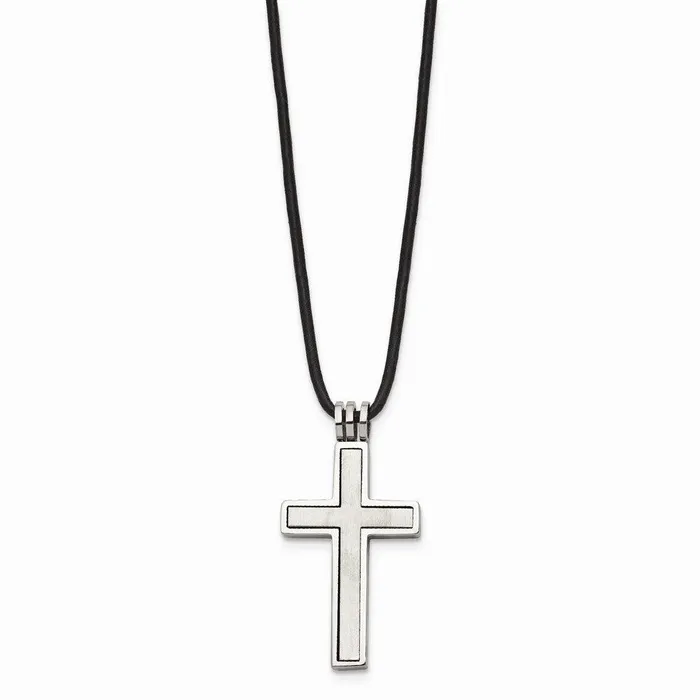 Necklaces Chisel Stainless Steel Leather Cord Cross Necklace Necklaces Chisel Stainless Steel Leather Cord Cross Necklace