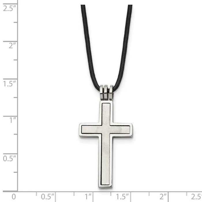 Necklaces Chisel Stainless Steel Leather Cord Cross Necklace Necklaces Chisel Stainless Steel Leather Cord Cross Necklace