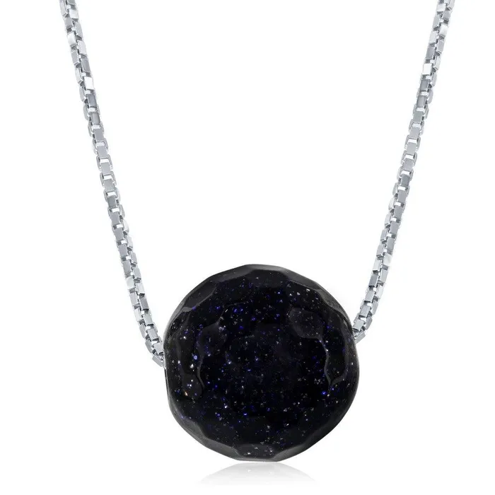Necklaces Classic Sterling Silver 8mm Blue Sandstone Faceted Bead Necklace Necklaces Classic Sterling Silver 8mm Blue Sandstone Faceted Bead Necklace