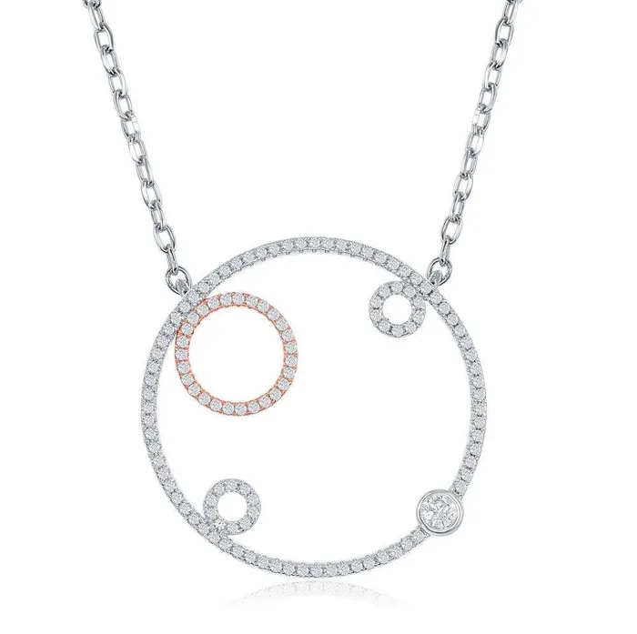 Necklaces Classic Sterling Silver Large Circle with Smaller Circles CZ Necklace Necklaces Classic Sterling Silver Large Circle with Smaller Circles CZ Necklace