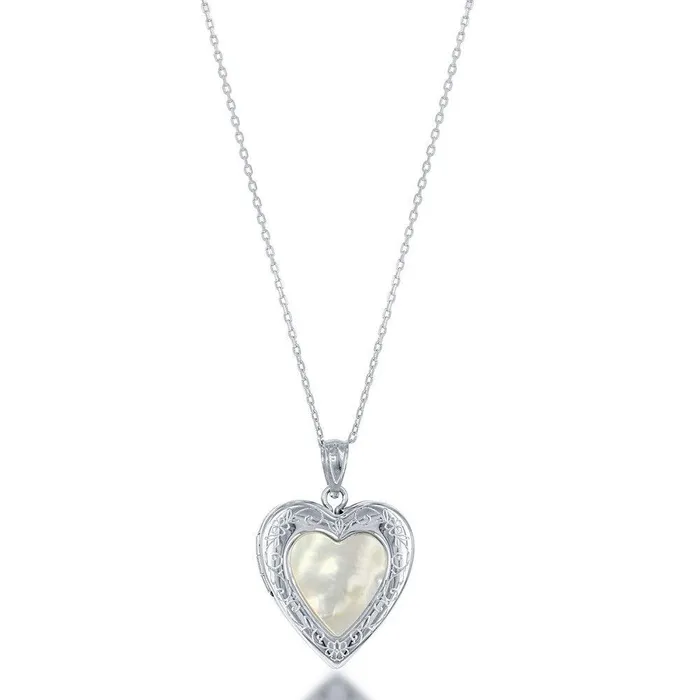Necklaces Classic Sterling Silver Mother of Pearl Center Heart Locket
