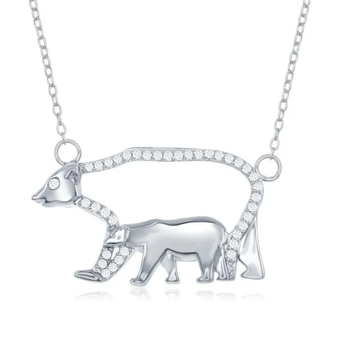 Necklaces Classic Sterling Silver Open CZ Bear with Smaller Bear Necklace
