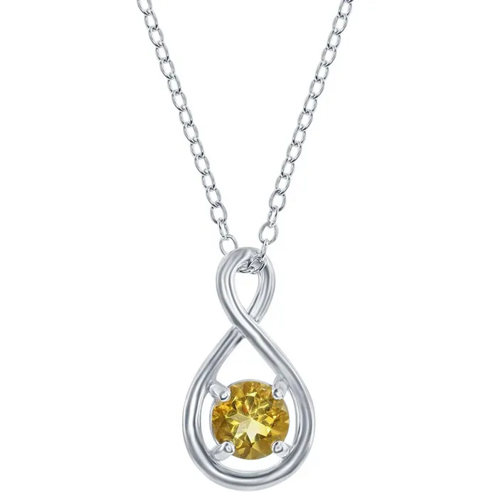Necklaces Classic Womens Necklace Sterling Silver Round 5mm Citrine Infinity Design M6974 Classic Necklaces Classic Womens Necklace Sterling Silver Round 5mm Citrine Infinity Design M6974 Classic