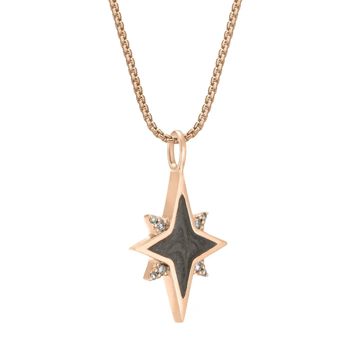 Necklaces closebymejewelry North Star Cremation Necklace in 14K Rose Gold with Diamonds
