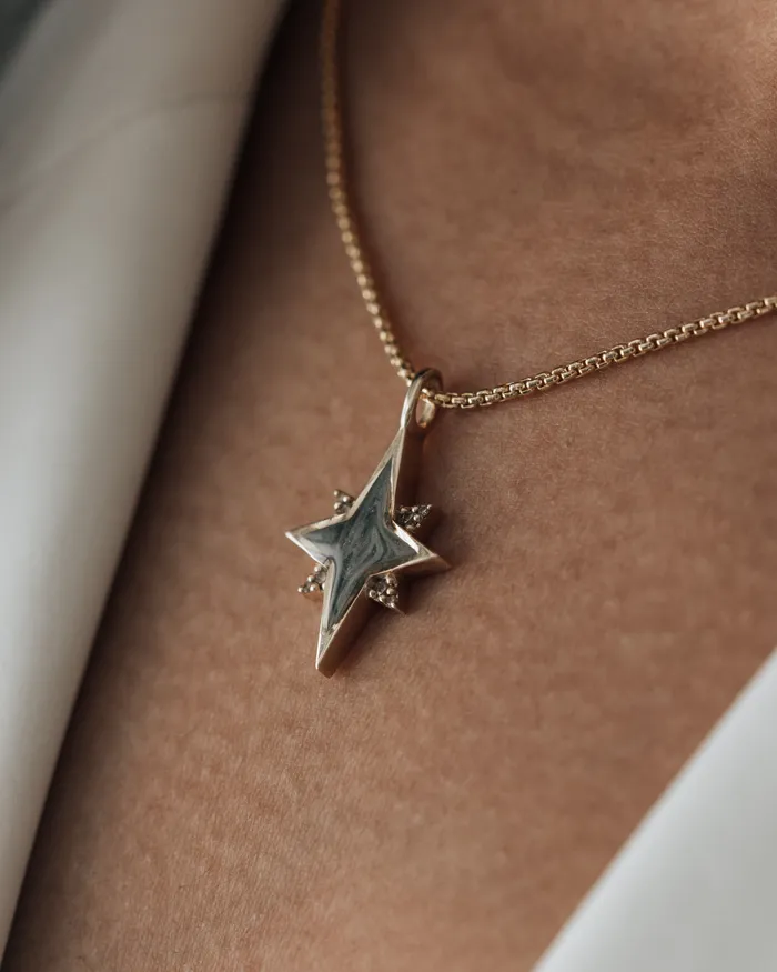 Necklaces closebymejewelry North Star Cremation Necklace in 14K Rose Gold with Diamonds