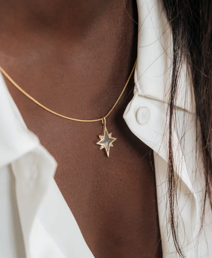 Necklaces closebymejewelry North Star Cremation Necklace in 14K Rose Gold with Diamonds