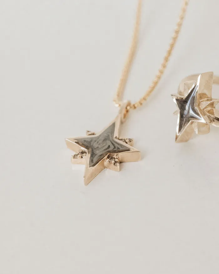 Necklaces closebymejewelry North Star Cremation Necklace in 14K Rose Gold with Diamonds