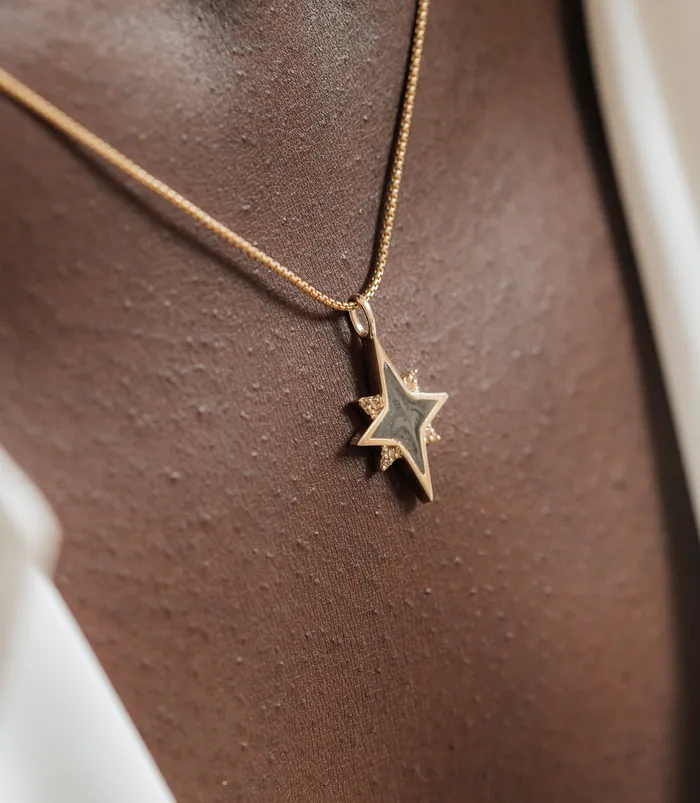 Necklaces closebymejewelry North Star Cremation Necklace in 14K Rose Gold with Diamonds