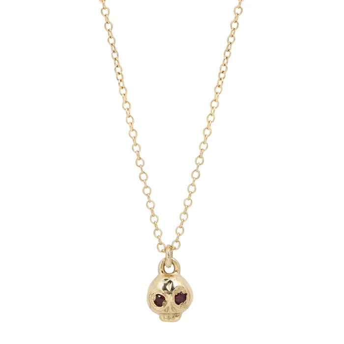 Necklaces Gold Ruby Eye Skull Necklace Michael Spirito