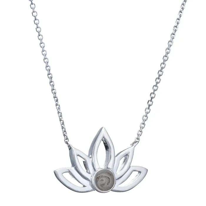 Necklaces Lotus Flower Cremation Necklace in 14K White Gold closebymejewelry