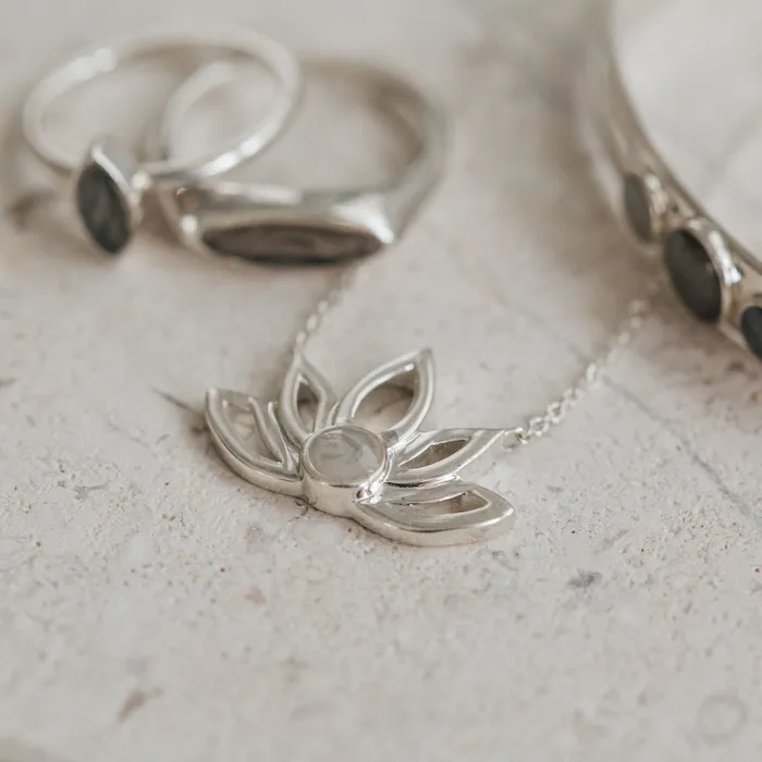 Necklaces Lotus Flower Cremation Necklace in 14K White Gold closebymejewelry