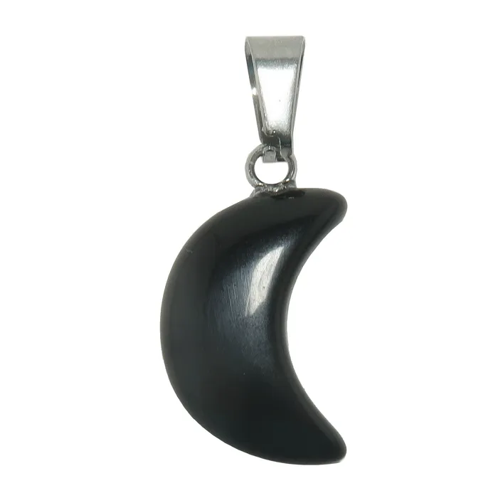 Necklaces Satin Crystals Black Obsidian Pendant Crescent New Moon Silver