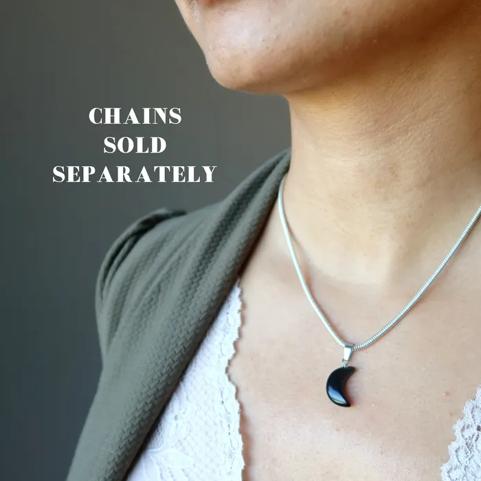 Necklaces Satin Crystals Black Obsidian Pendant Crescent New Moon Silver
