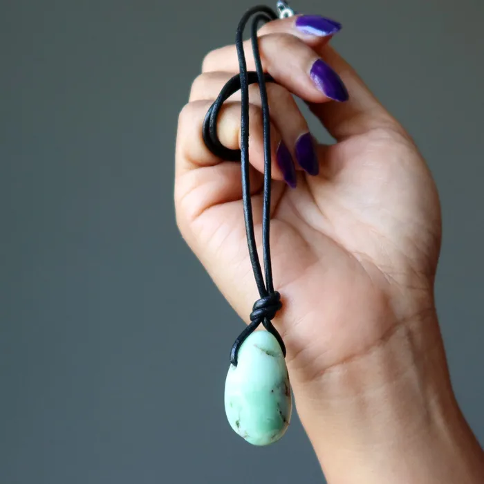 Necklaces Satin Crystals Chrysoprase Necklace Prayers and Praises Leather