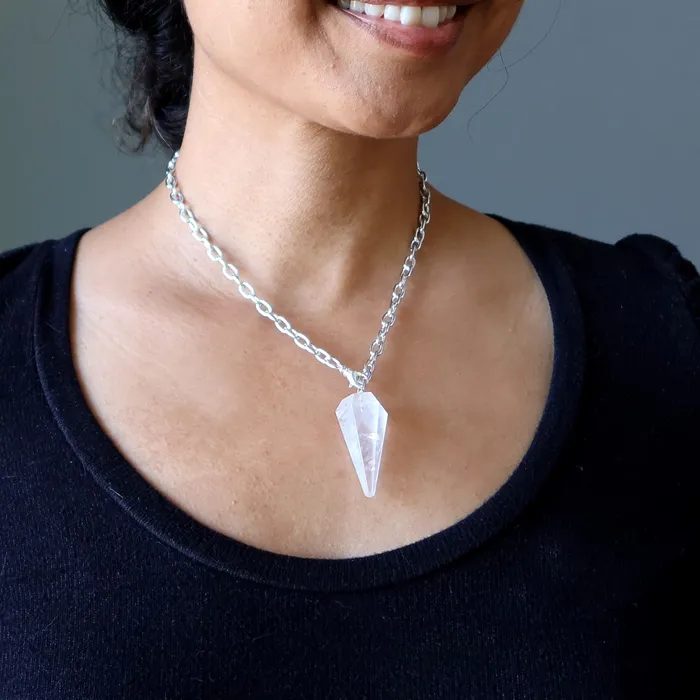 Necklaces Satin Crystals Clear Quartz Necklace Pendulum On the Go Healer