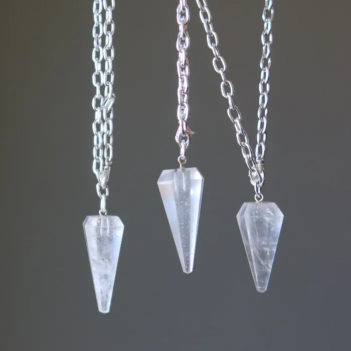 Necklaces Satin Crystals Clear Quartz Necklace Pendulum On the Go Healer