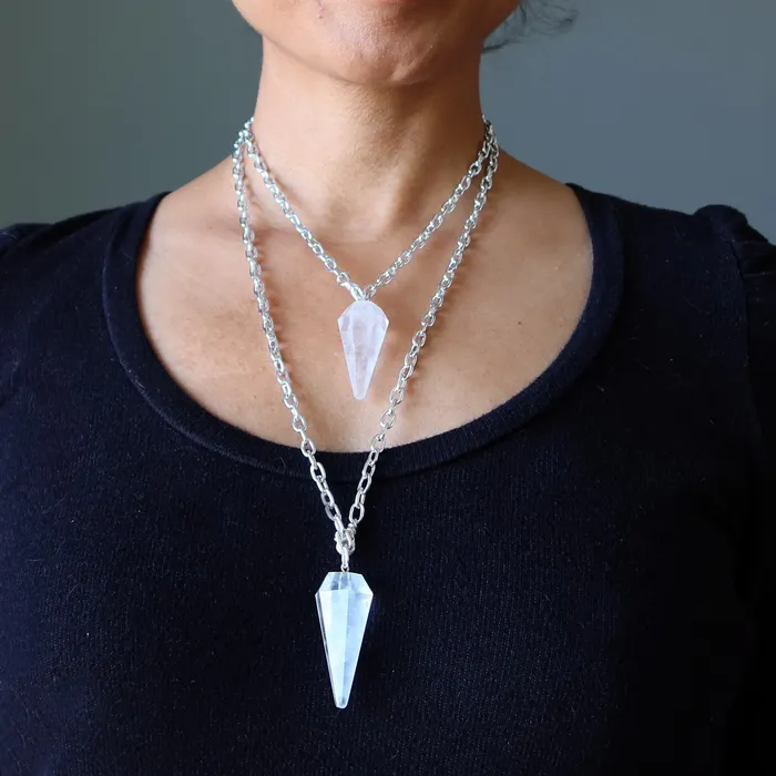 Necklaces Satin Crystals Clear Quartz Necklace Pendulum On the Go Healer