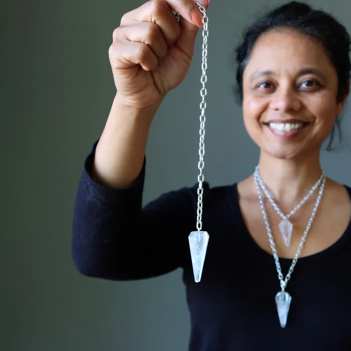 Necklaces Satin Crystals Clear Quartz Necklace Pendulum On the Go Healer