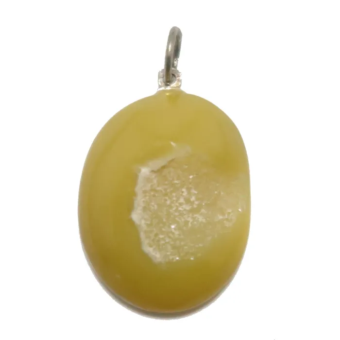 Necklaces Satin Crystals Druzy Quartz Pendant Oval Yellow Agate Stone