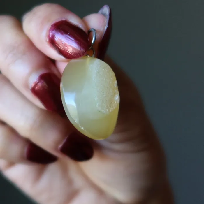 Necklaces Satin Crystals Druzy Quartz Pendant Oval Yellow Agate Stone
