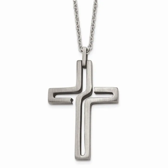 Necklaces Stainless Steel Brushed Antiqued Cross Necklace Chisel