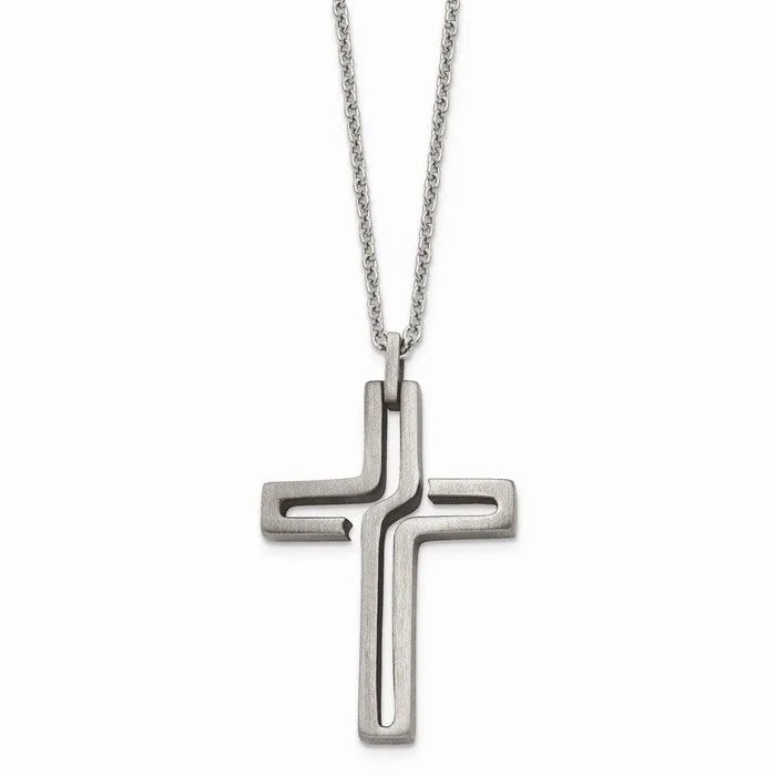 Necklaces Stainless Steel Brushed Antiqued Cross Necklace Chisel Necklaces Stainless Steel Brushed Antiqued Cross Necklace Chisel