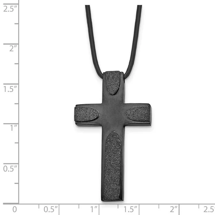 Necklaces Stainless Steel Brushed LaserCut Blk IP Cross wLeather Cord Necklace Chisel Necklaces Stainless Steel Brushed LaserCut Blk IP Cross wLeather Cord Necklace Chisel