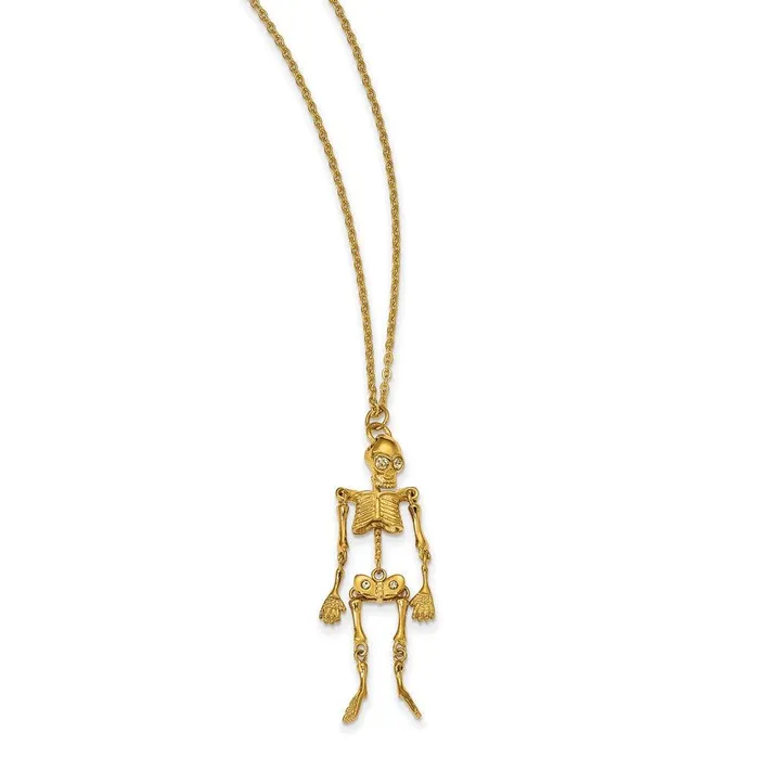 Necklaces Stainless Steel Yellow IPplated Crystal Skeleton w 2 inch ext Necklace Chisel Necklaces Stainless Steel Yellow IPplated Crystal Skeleton w 2 inch ext Necklace Chisel