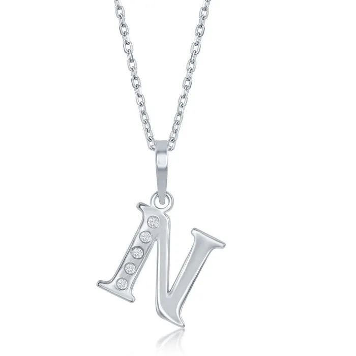 Necklaces Sterling Silver Diamond N Initial Pendant Chain Classic