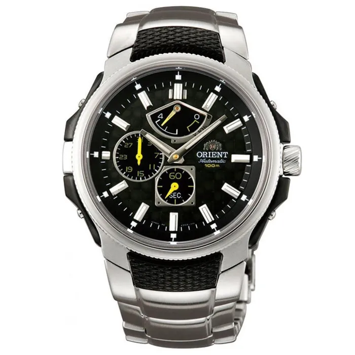 Orient EZ05001B Mens Championship Power Reserve Automatic Black Dial Steel Bracelet Chronograph Watch Orient Bracelets