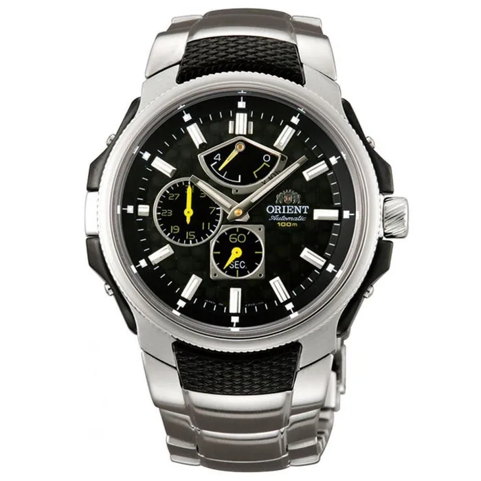 Orient EZ05001B Mens Championship Power Reserve Automatic Black Dial Steel Bracelet Chronograph Watch Orient Bracelets