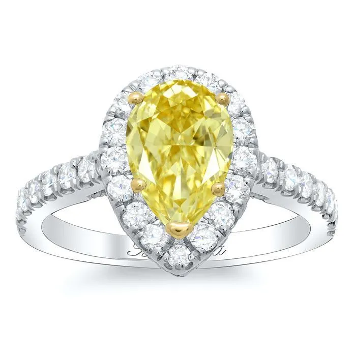 Pear Yellow Diamond Halo Engagement Ring deBebians Rings