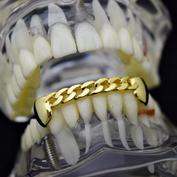 PreStyled Sets Bling Cartel Admin 14K Gold Plated Cuban Link Plain Bottom Teeth Grillz