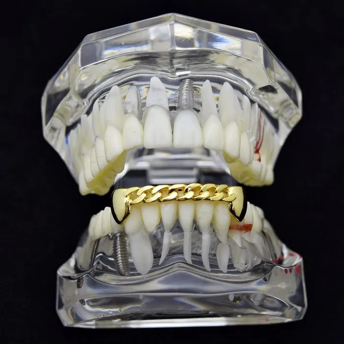 PreStyled Sets Bling Cartel Admin 14K Gold Plated Cuban Link Plain Bottom Teeth Grillz