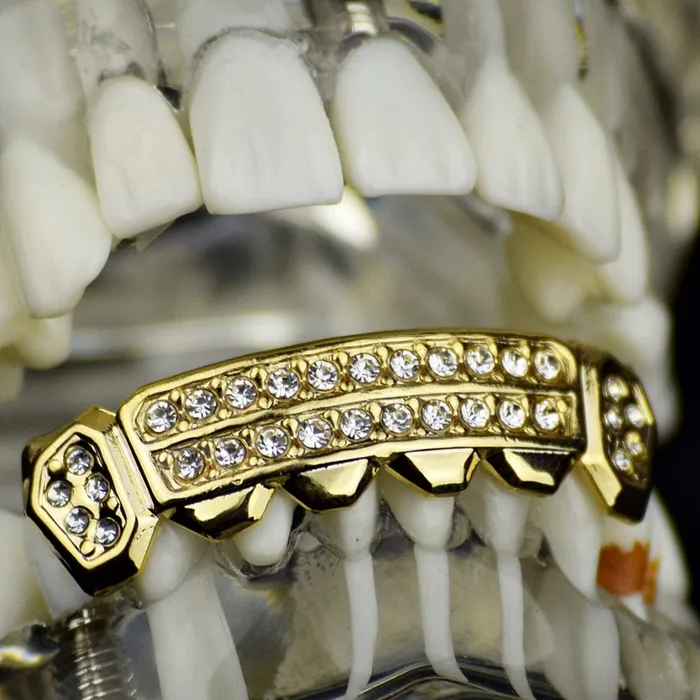 PreStyled Sets Bling Cartel Admin 14K Gold Plated TwoRow Side Bling Iced Bottom Grillz