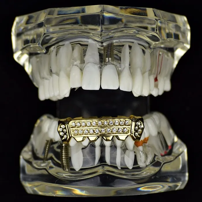 PreStyled Sets Bling Cartel Admin 14K Gold Plated TwoRow Side Bling Iced Bottom Grillz