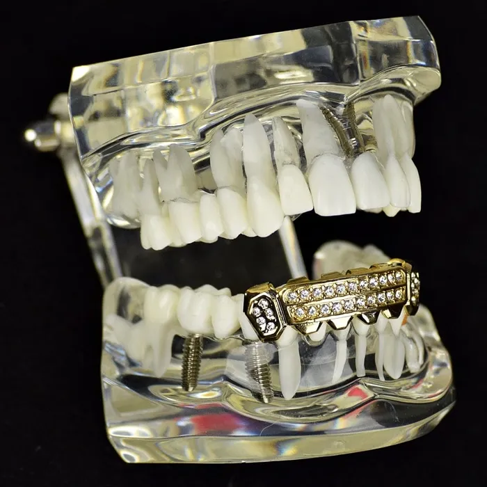 PreStyled Sets Bling Cartel Admin 14K Gold Plated TwoRow Side Bling Iced Bottom Grillz