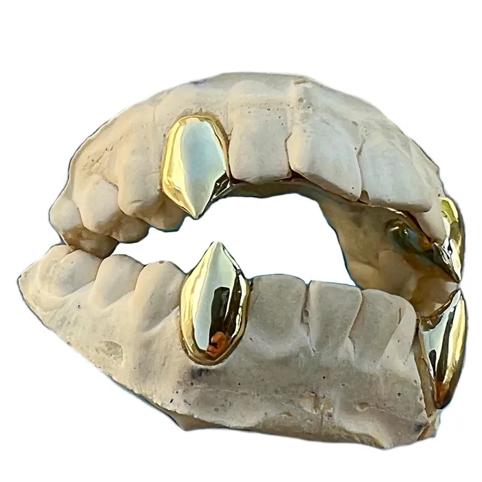 PreStyled Sets Bling Cartel Admin Real Solid 10K Gold Four Vampire Fangs wBack Bars Custom Grillz PreStyled Sets Bling Cartel Admin Real Solid 10K Gold Four Vampire Fangs wBack Bars Custom Grillz