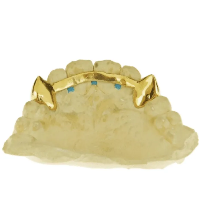 PreStyled Sets Bling Cartel Admin Real Solid 10K Gold Four Vampire Fangs wBack Bars Custom Grillz